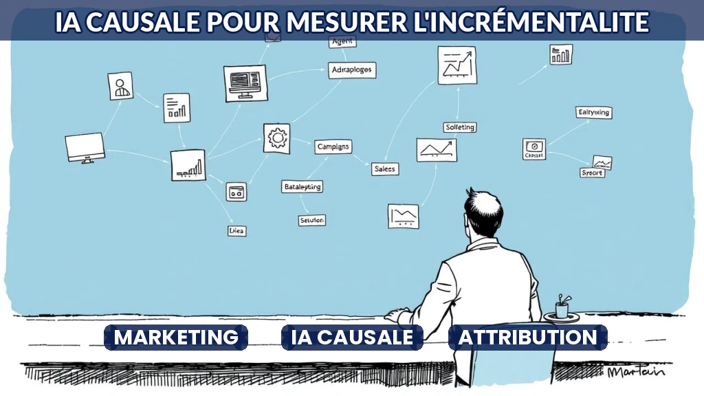 Illustration d'un graphe causal reliant campagnes marketing et résultats mesurés par IA