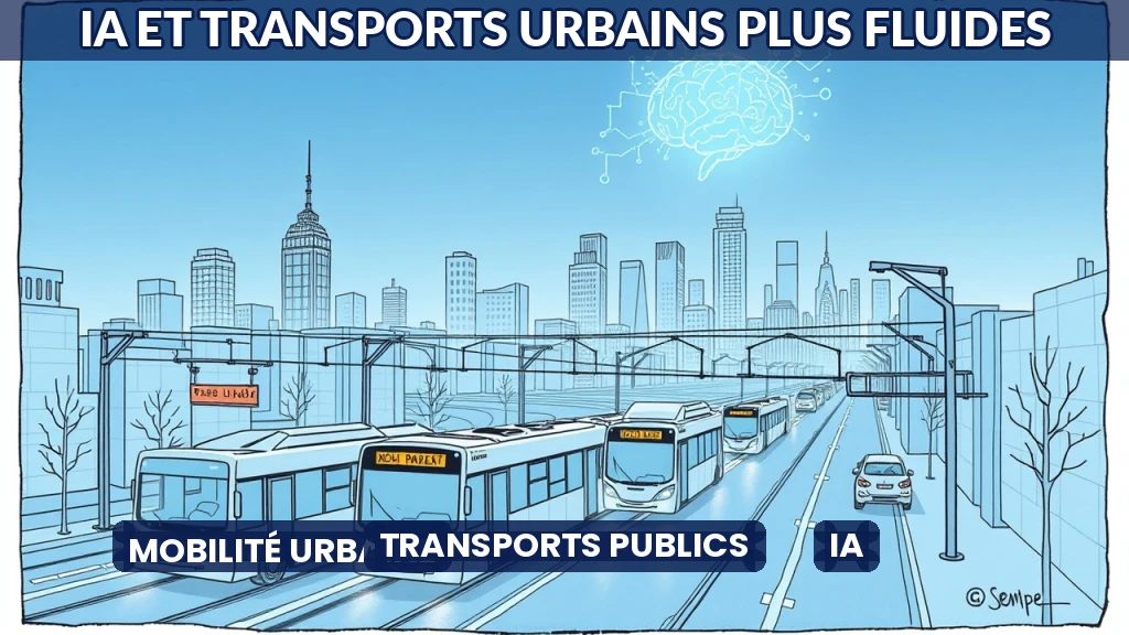 Réseau de bus et métros intelligents guidés par l'IA en ville.