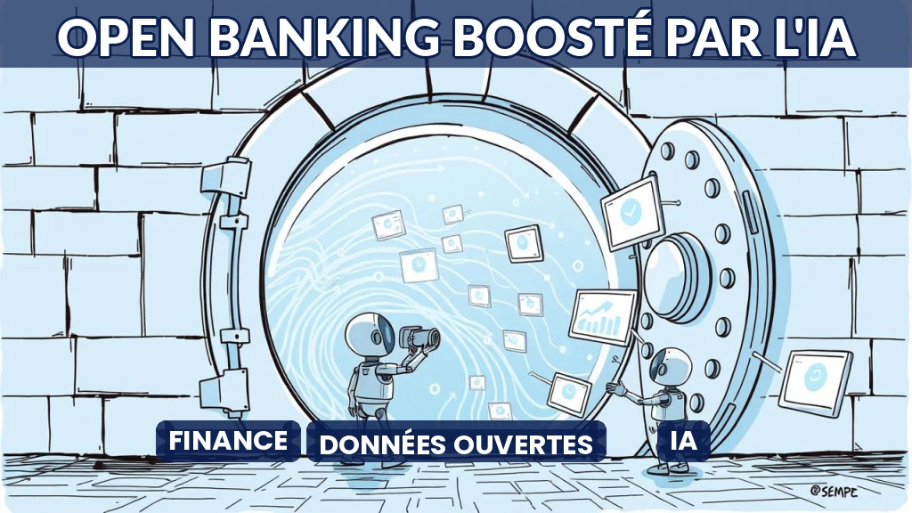 Illustration de données bancaires ouvertes analysées par intelligence artificielle.