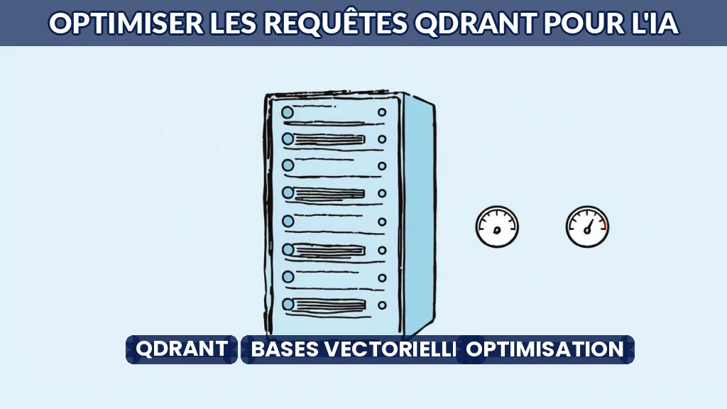 Illustration d'une base de données vectorielle Qdrant en action, avec des flèches représentant des requêtes optimisées.