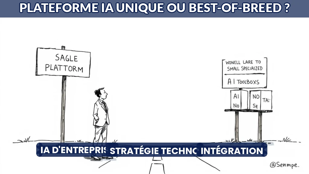Illustration de deux chemins divergents pour choisir une stratégie IA en entreprise.