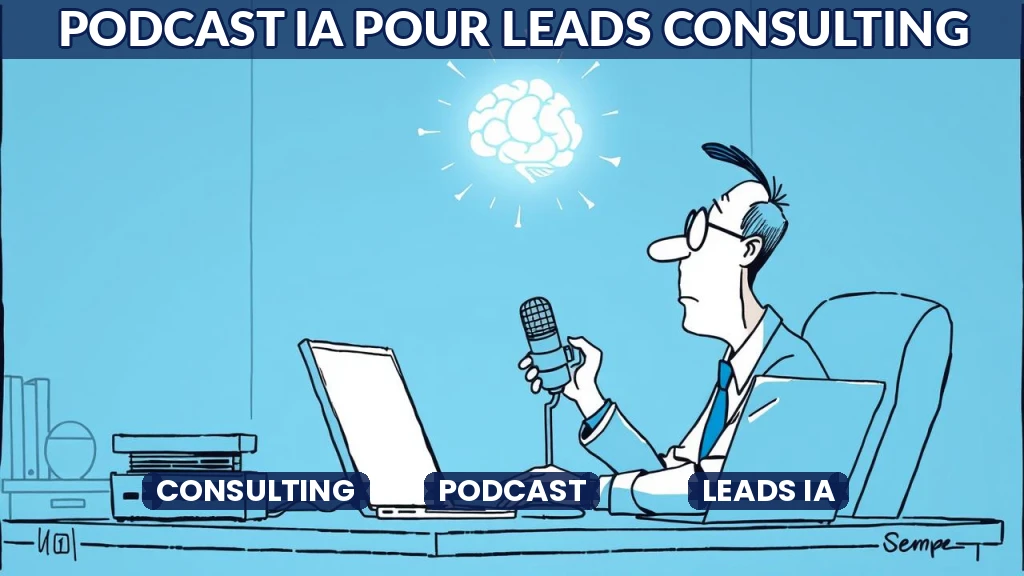 Un micro et un cerveau stylisé symbolisant un podcast sur l'IA pour consultants.