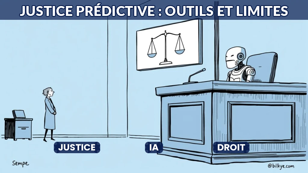 Balance de justice entourée de circuits électroniques stylisés.