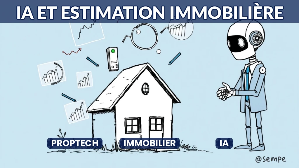 Illustration d'une maison stylisée avec des données numériques en surimpression.