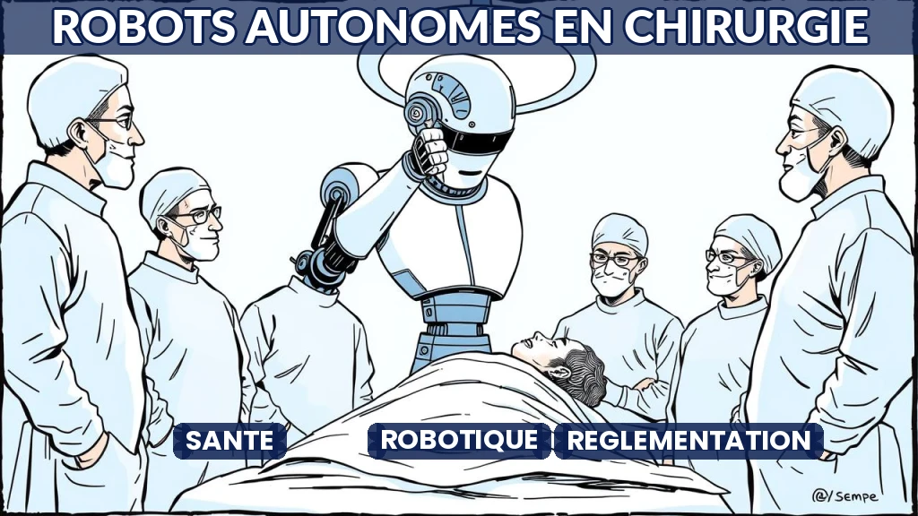 Robot chirurgical en salle d'opération, précision mécanique et écrans de contrôle.