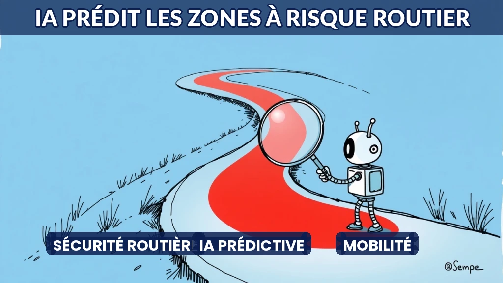 Carte routière avec zones à risque analysées par intelligence artificielle.