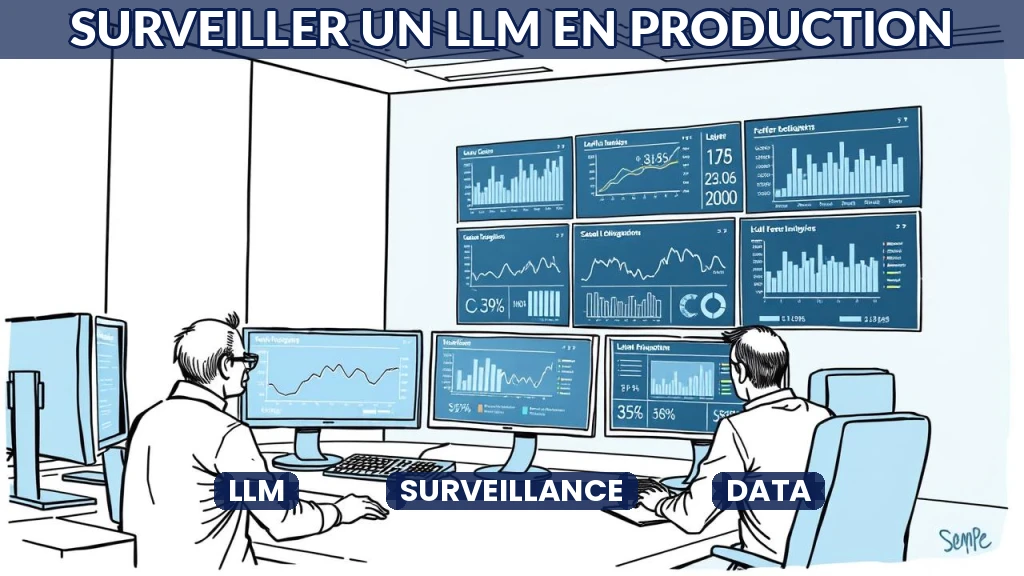 Tableau de bord numérique affichant des métriques de performance d'un LLM.