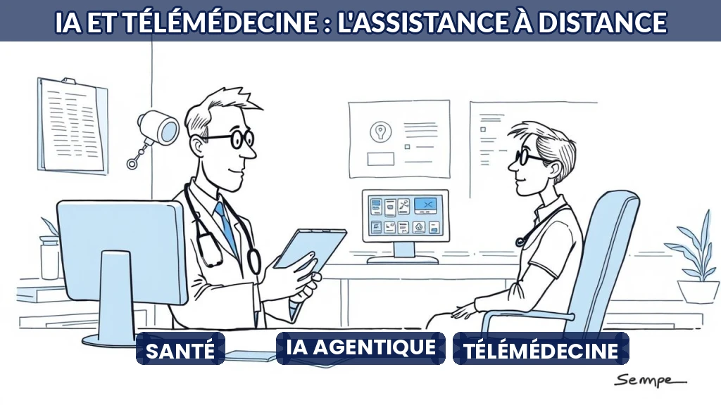 Médecin utilisant une tablette avec une interface d'IA pour la télémédecine.