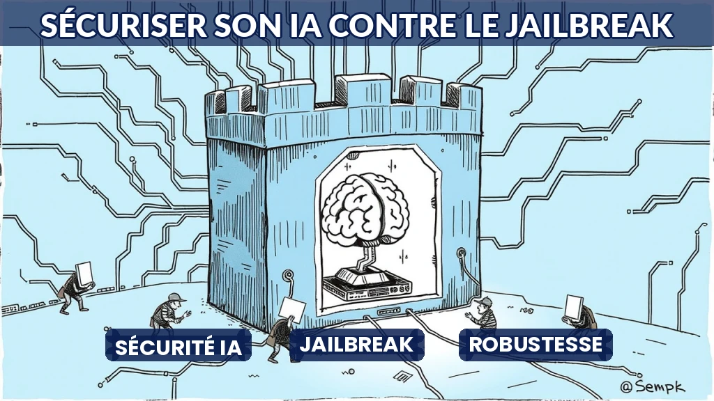 Illustration d'un bouclier protégeant un système d'IA contre des attaques de jailbreak.
