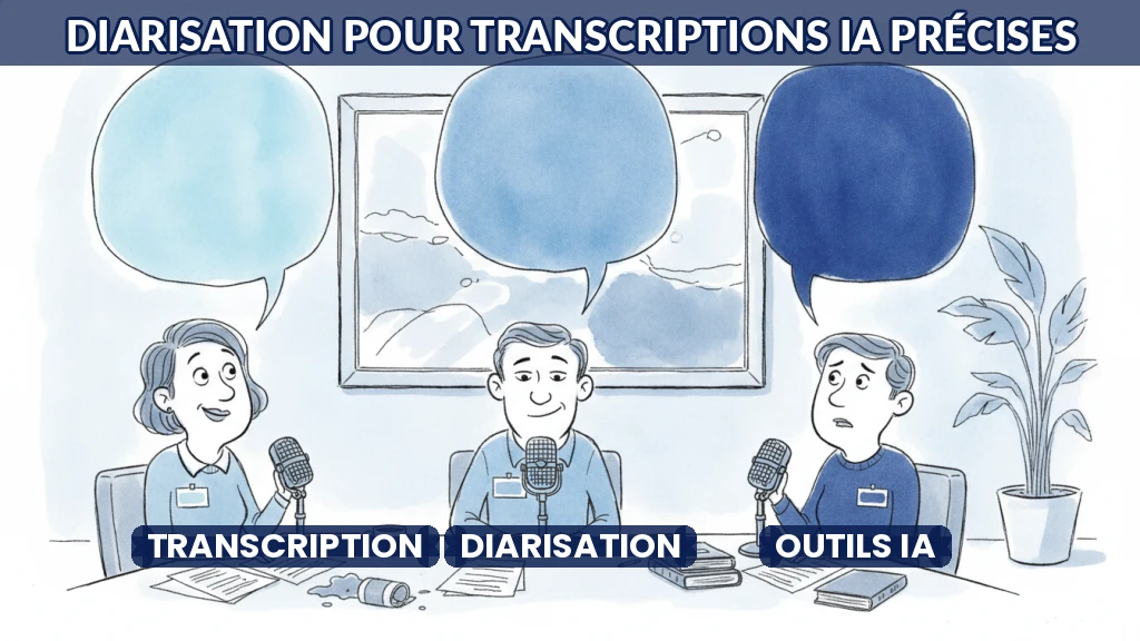 Illustration d'un échange vocal avec étiquettes identifiant chaque intervenant.