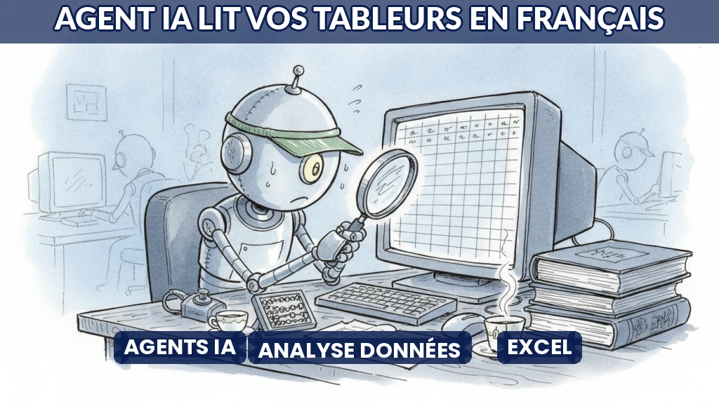 Agent IA analysant un tableur sur écran d'ordinateur