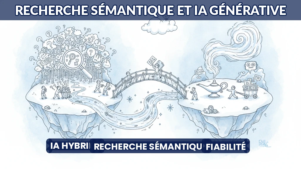 Illustration d'une architecture hybride combinant recherche et génération d'IA.