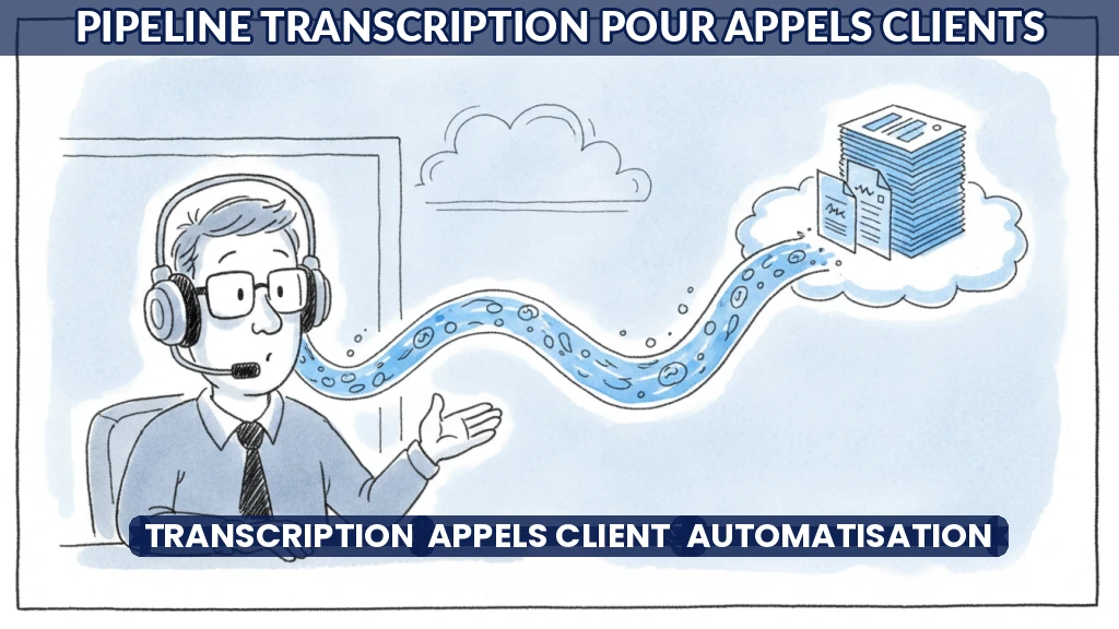 Illustration d'un pipeline de transcription automatisée pour appels clients.