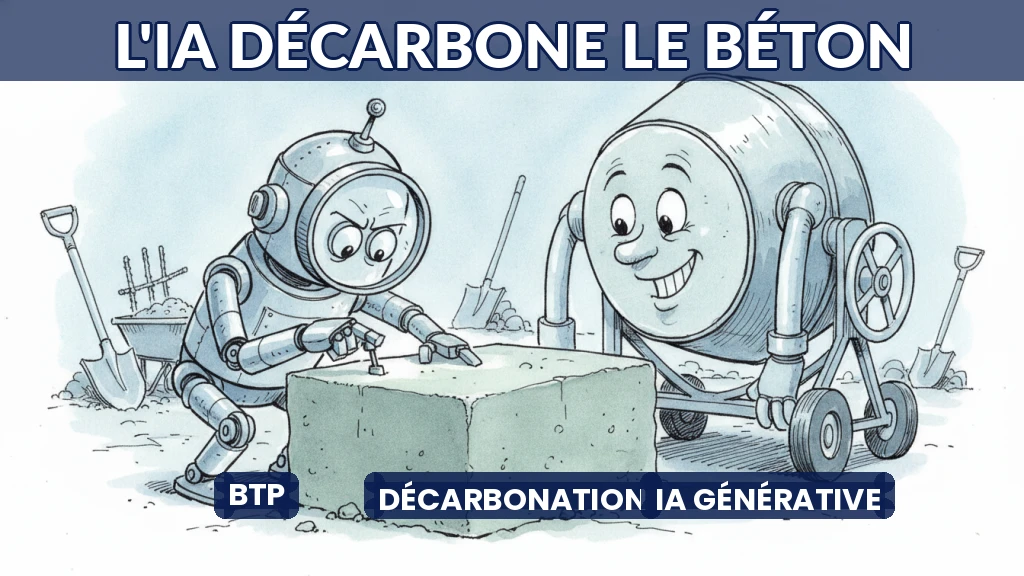 Illustration de béton écologique analysé par intelligence artificielle.