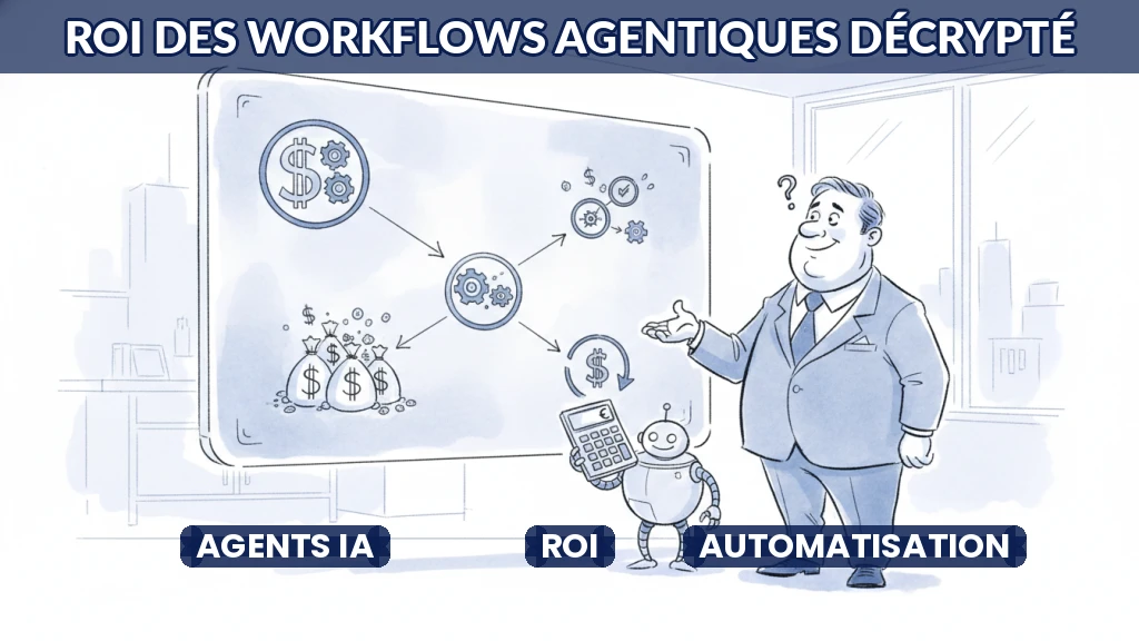 Illustration d'un tableau de bord financier analysant le ROI d'un workflow agentique.