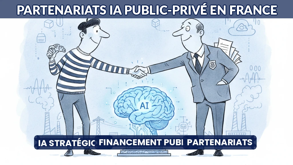 Illustration de partenariats entre entreprises et institutions publiques pour l'IA.