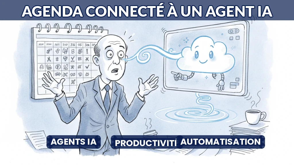 Illustration d'un agenda numérique connecté à un agent IA.