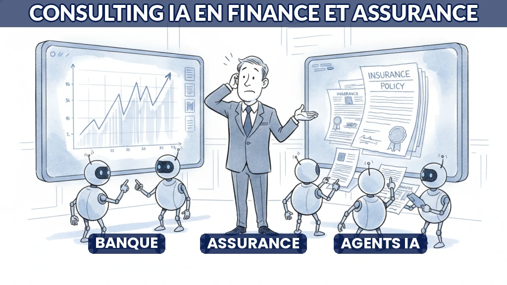 Consultant en IA analysant des données financières sur un écran transparent.