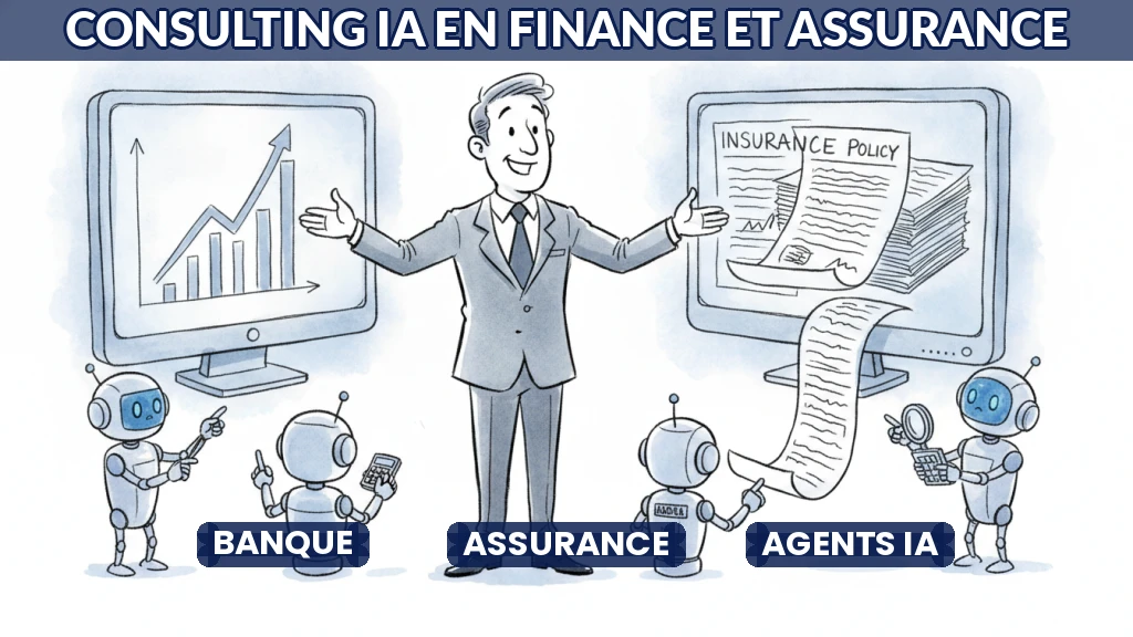 Consultant en IA analysant des données financières sur un écran transparent.