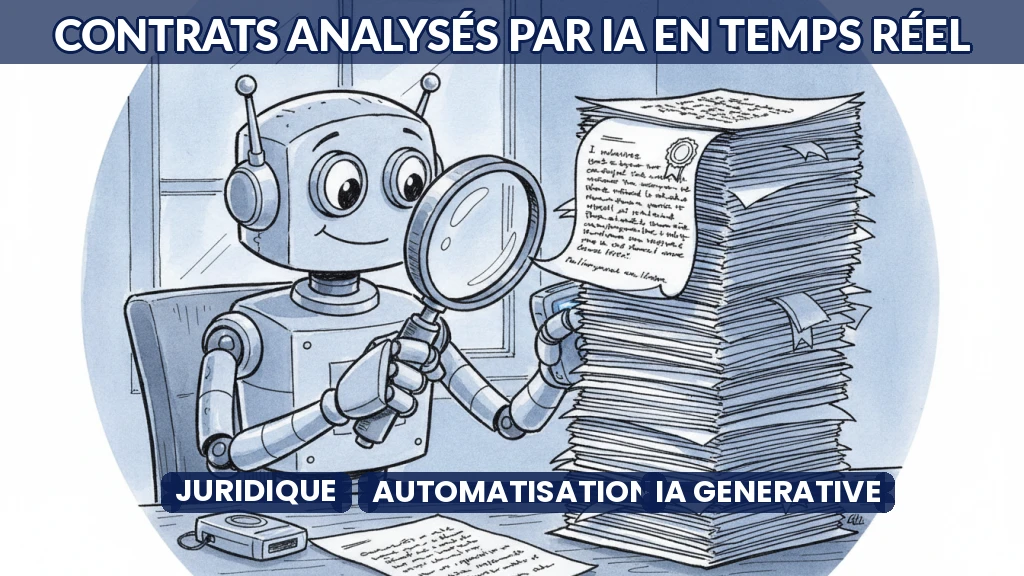 Illustration d'un contrat analysé par intelligence artificielle, avec surlignages automatiques.