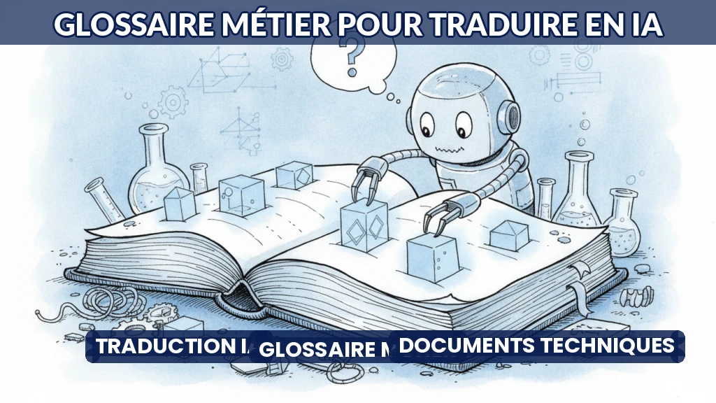 Illustration d'un glossaire technique ouvert avec des termes en surbrillance.