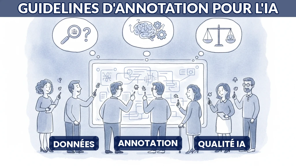 Illustration de personnes annotant des données avec des règles claires
