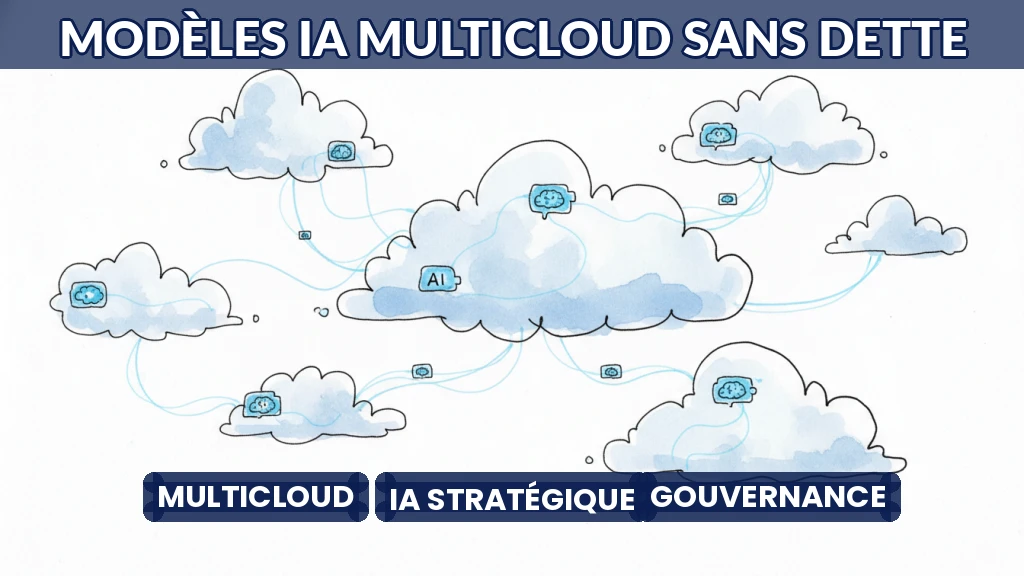 Illustration de modèles IA interconnectés entre plusieurs nuages informatiques.