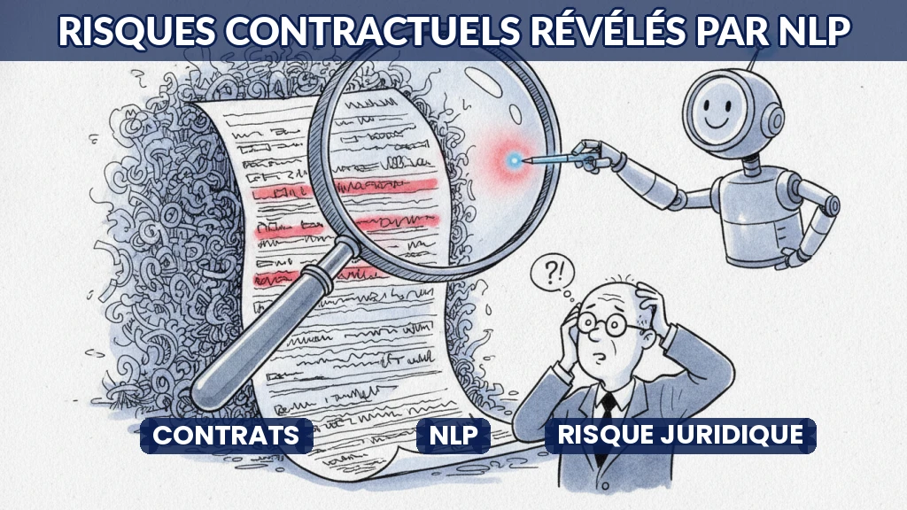 Illustration d'un contrat analysé par une loupe numérique.