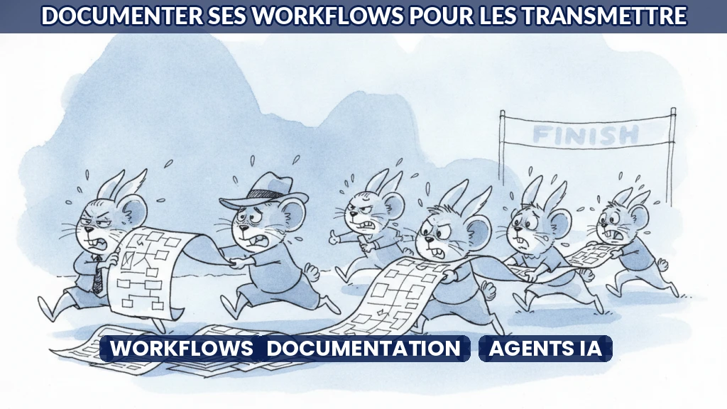 Illustration d'un schéma de workflow documenté avec des flèches et des étapes claires