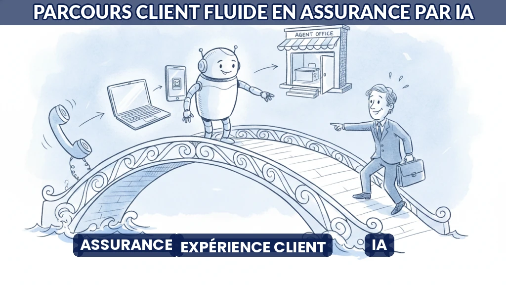 Illustration d'un parcours client fluide en assurance, assisté par l'intelligence artificielle.