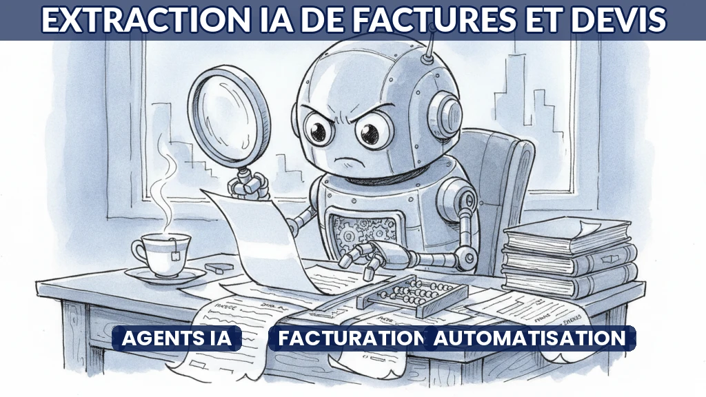 Illustration d'un agent IA analysant des factures et devis.