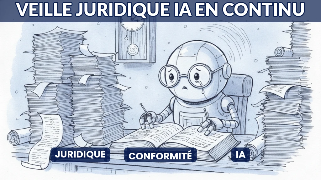 Illustration d'un système d'IA analysant des textes juridiques en temps réel.
