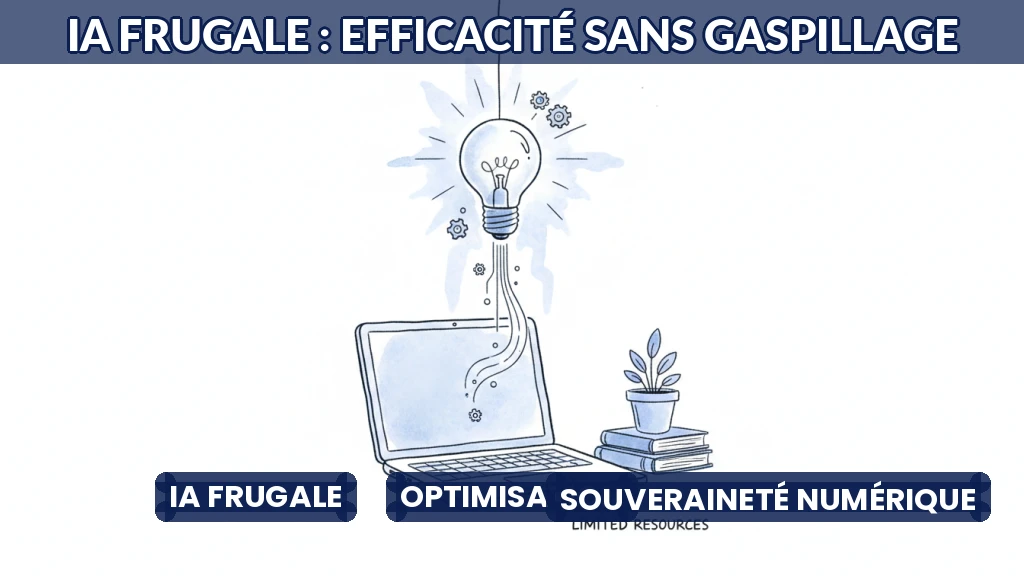 Illustration d'un cerveau numérique léger et efficace, symbolisant l'IA frugale.