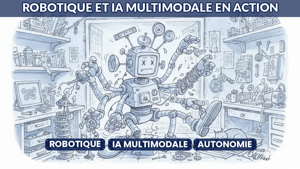 Robot analysant son environnement avec des capteurs visuels et sonores.
