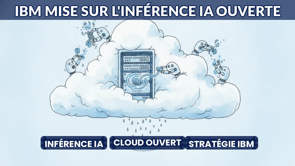 Illustration d'un serveur cloud ouvert avec des flux de données en inférence IA.