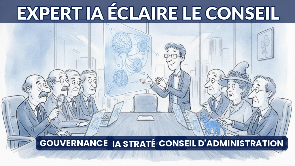 Expert en intelligence artificielle présentant des analyses à un conseil d'administration.