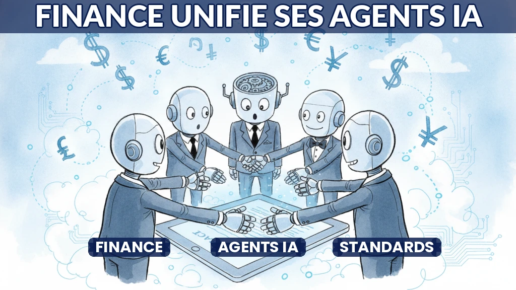 Illustration d'agents IA connectés en réseau financier