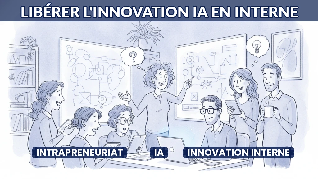 Illustration d'une équipe collaborant autour d'un projet d'IA en entreprise.