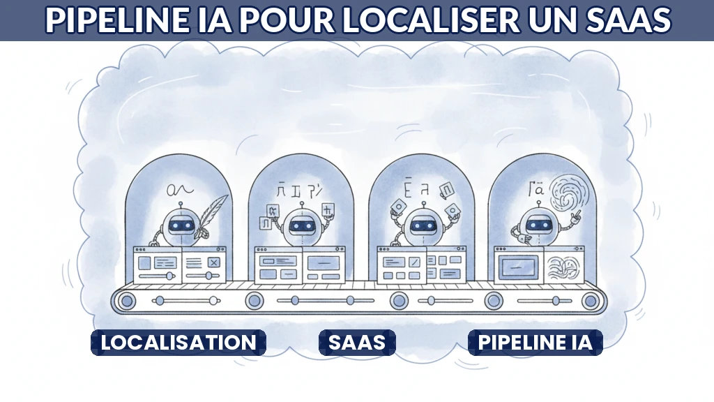 Illustration d'un pipeline de traduction automatisé pour une application SaaS.