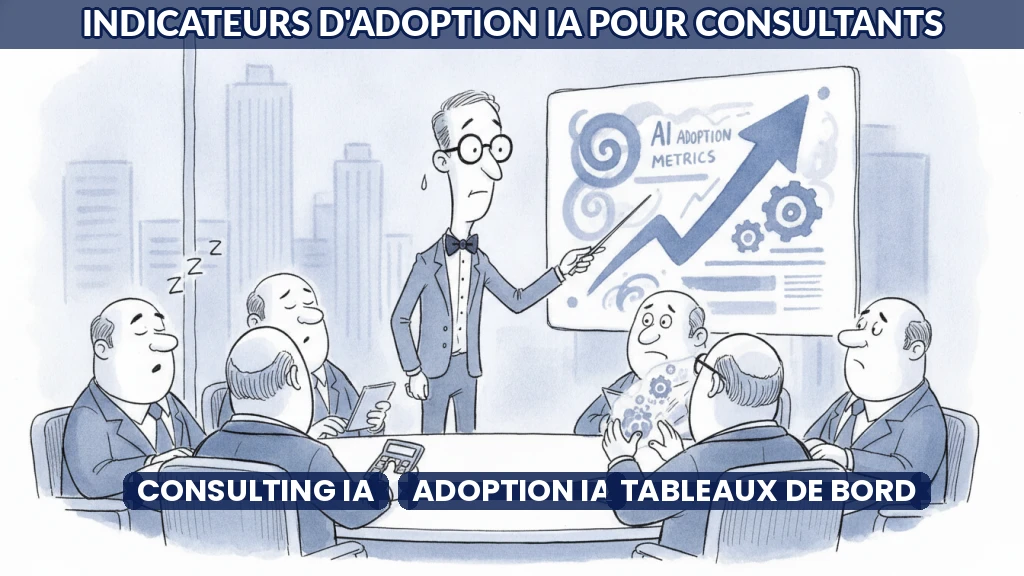 Tableau de bord avec indicateurs d'adoption IA en entreprise