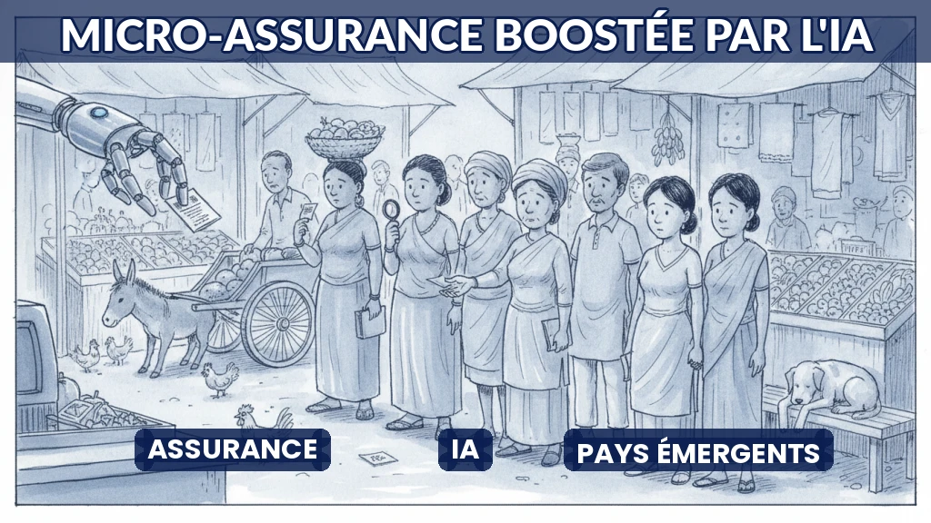 Illustration de polices d'assurance miniatures distribuées par une main robotisée.