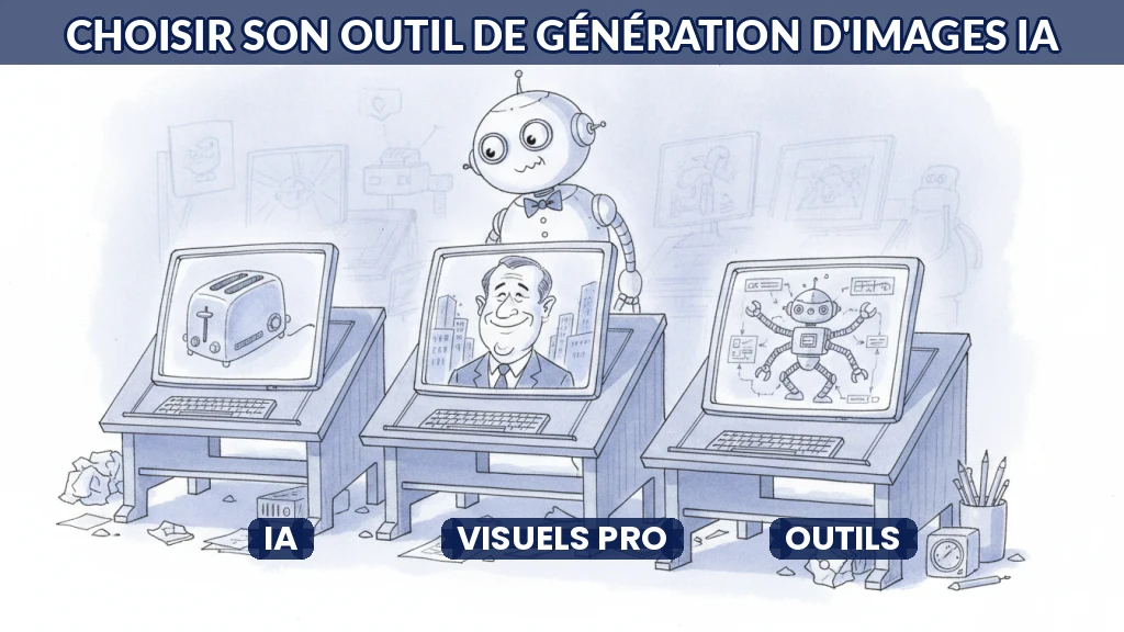 Illustration comparative de trois outils d'IA générant des images professionnelles.