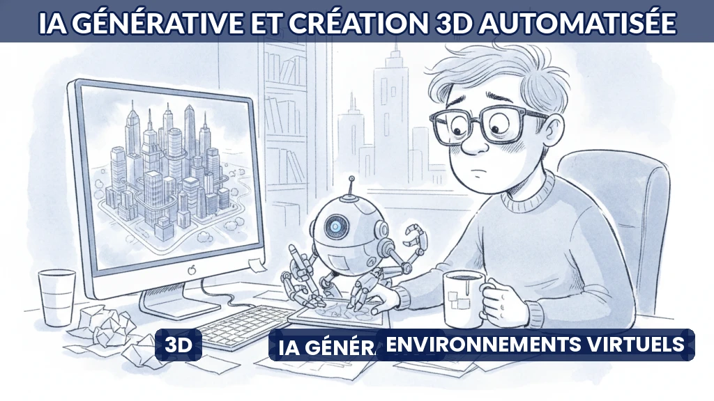 Illustration d'un environnement virtuel 3D généré par intelligence artificielle.