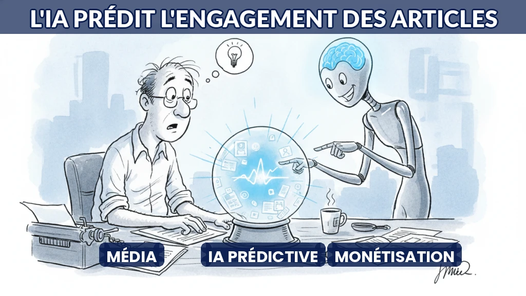 Illustration d'un algorithme analysant des données pour prédire l'engagement sur des articles.