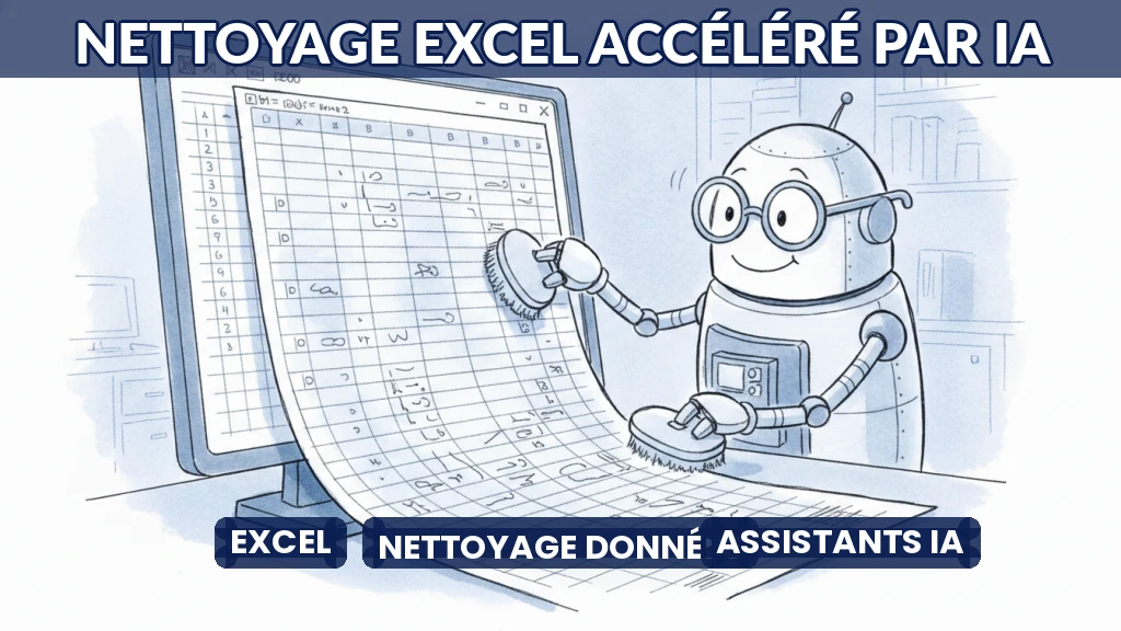 Assistant IA nettoyant des données Excel sur un écran d'ordinateur.