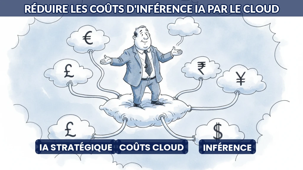 Illustration d'un réseau de nuages interconnectés avec des flèches indiquant des flux de données optimisés.
