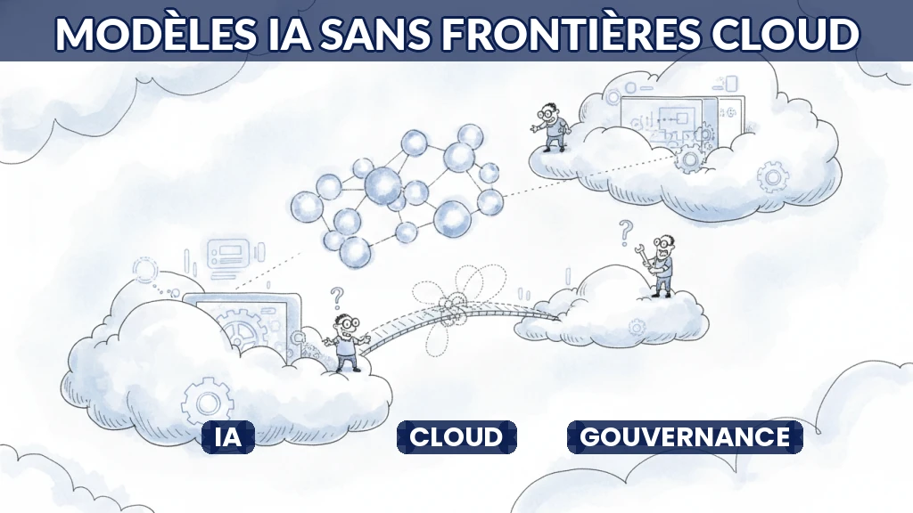 Illustration d'un modèle IA passant d'un nuage à un autre sans entrave.