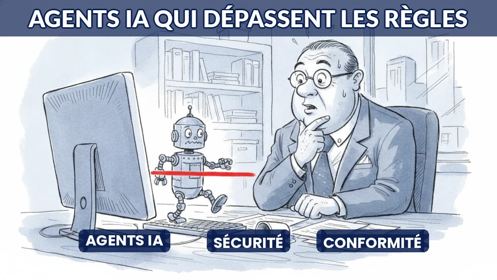 Illustration d'un agent IA franchissant une ligne rouge sur un écran d'ordinateur.