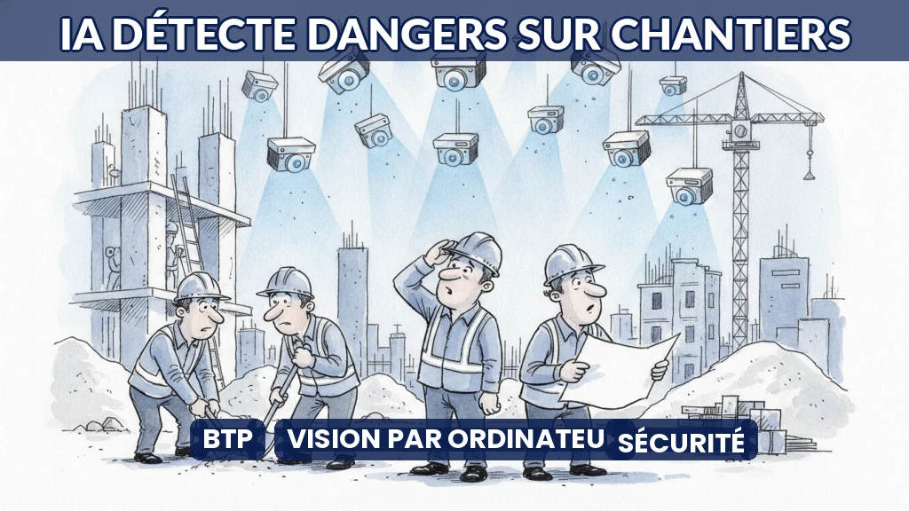 Illustration de caméras intelligentes surveillant un chantier de construction.
