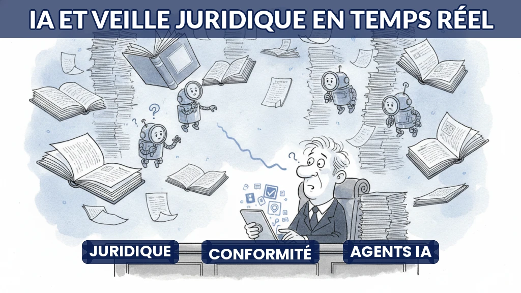 Illustration d'un système d'alerte juridique automatisé par intelligence artificielle.